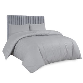 AATH COLLECTION Duvet Cover Bedding Set, Single, Double, King, Super King Size Egyptian Cotton Duvet Set with Pillow Cases. 100% Long Staple Soft Cotton Duvet Set with Easy Closure (Single, Silver)