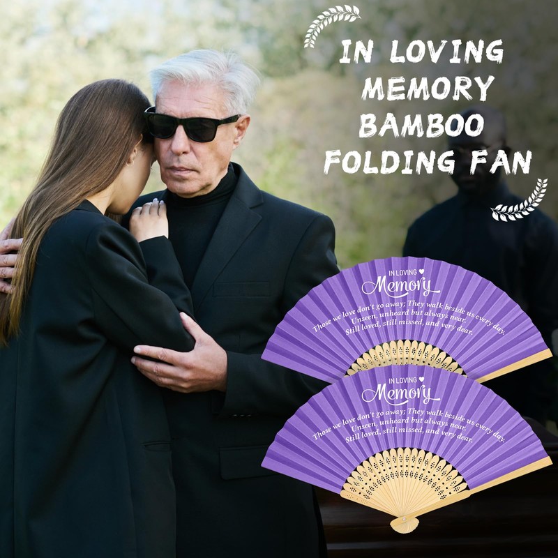 25 Pack Funeral Favors for Guests Handheld Paper Fans, Purple