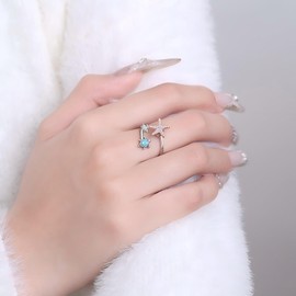 craftsmanscore Starfish Sea Turtle Fidget Ring，Anti Anxiety Fidget Spinner Ring Copper Anxiety Relief Items Summer Beach Rings for Women (Blue turtle)