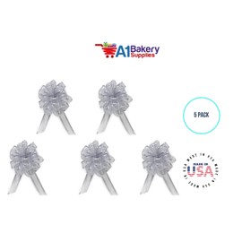 Silver 4" Bows x 18 Loops Organza Ribbon Pull Bows with Satin Edge by A1 Bakery Supplies