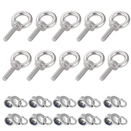 hannger® Eye Bolts with Nuts, M8 10Pcs EyeBolts Stainless Steel Machinery Shoulder Lifting Ring Eye Bolt Heavy Duty Screws Bolt with Lock Nuts & Lock Washers, Flat Washers - Thread Length 30mm