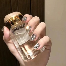 XUZOO 24 Nail Tips, 3D Shape, 3D Nails, Short, Long, Cute, Stylish, Popular, Nail Tip, Nail Seal, False Nail Tool, Double Sided Tape Included (Pink and Crystal)