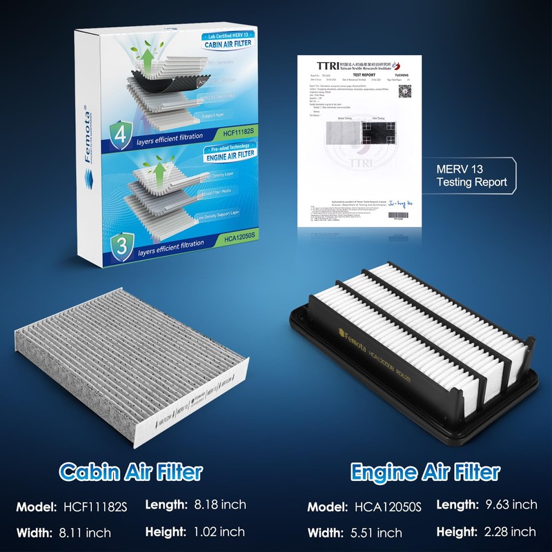 Femota Cabin & Engine Air Filter Kit, CF11182 & CA12050,