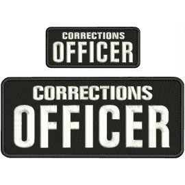 CORRECTIONS OFFICER EMBROIDERY PATCH 4X10 AND 2X5 HOOK ON BACK WHITE ON BLACK