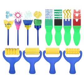 25Pcs Arts & Crafts Painting Set, DIY Learning Tools with Waterproof Apron Sponge Paint Brushes and Foam Pattern Brushes for Doodle & Graffiti Drawing