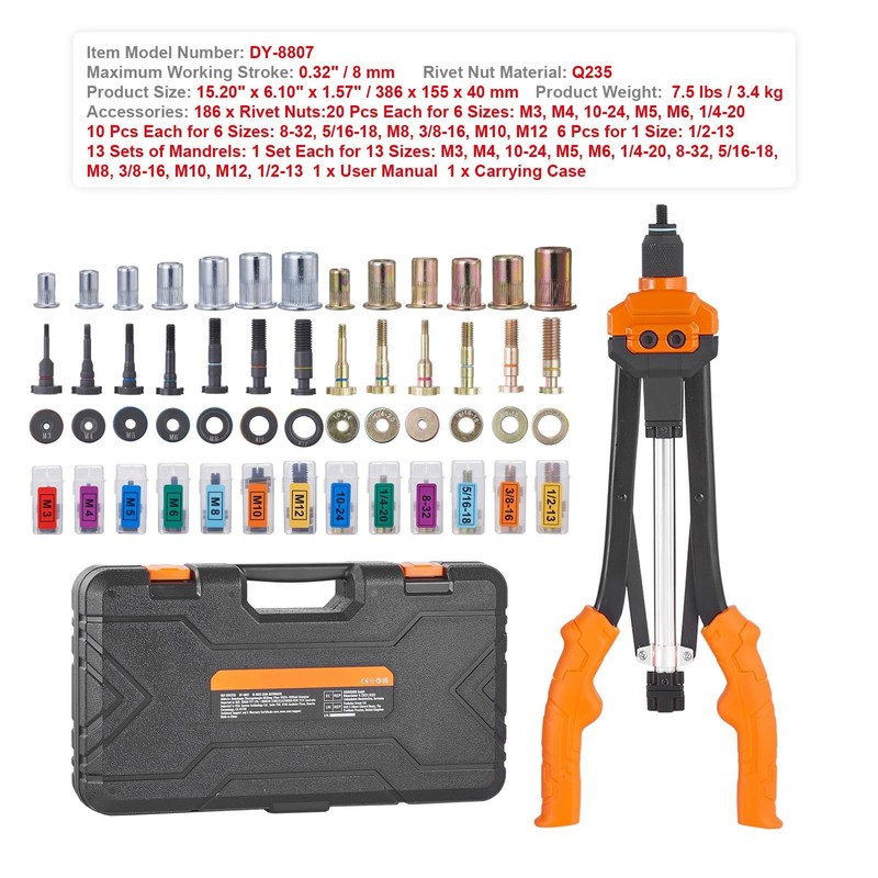 Happybuy 16” Rivet Nut Tool Kit, 13PCS Mandrels, 186PCS Rivet