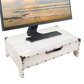 Ikee Design Wooden Monitor Stand with Drawer Riser and Metal Corner Protector, Wood Clutter-Free Desk Stand with Storage Organizer, Pull Out Drawers and 3 Compartments, 16 1/2"W x 10 1/4"D x 5 1/8"H