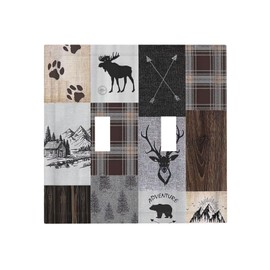ybclf Rustic Farmhouse Bear Deer Wild Animal Light Switch Cover 2 Gang Double Toggle Retro Lodge Wall Plate Decorative Country Cabin Electrical Switchplate Faceplate for Bathroom Kitchen Bedroom