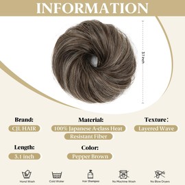 CJL HAIR 2PCs Small Cute Messy Bun Hair Piece for Thin Hair Women Girl Mini Synthetic Curly Bun Scrunchies Updo Hairpieces for Kids Pepper Brown