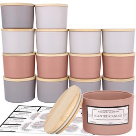 CONNOO 15 Pack 4oz Winter Glass Candle Jars with Airtight Bamboo Lids for Making Candles, Bulk Small Wide Mouth Empty Candle Containers with Sticky Warning Labels - Dishwasher Safe