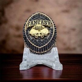 Legacy Rings 2024 Massive Gunmetal and Gold Fantasy Football Championship Trophy Ring, Award for Fantasy Football League Winner Black Stones