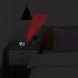 Houkiper Sveglia con Proiettore, Sveglia Digitale Da Comodino a Pile Sveglia Luminosa, Orologio Digitale Da Comodino Oorologio Con Proiezione Ora Temperatura Soffitto (nero)