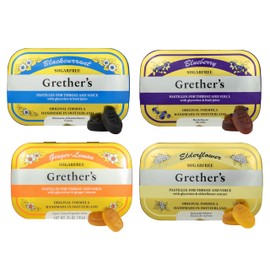 GRETHER'S Sugarfree Pastilles Ginger Lemon, Blackcurrant, Blueberry & Elderflower - Natural Remedy for Dry Mouth Relief -Soothing Throat & Healthy Voice-Lasting Flavor, Breath Refresh - 4 Pack - 3.75