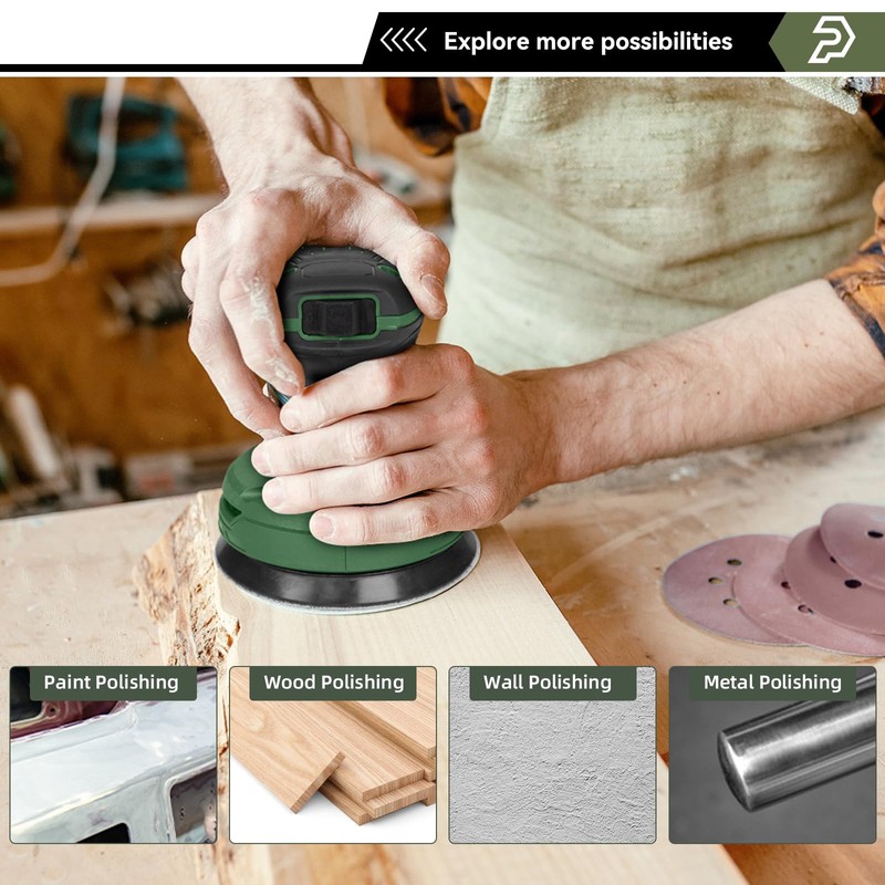 Prostormer 5-Inch Random Orbital Sander with 21PCS Sandpapers, 8000-13000RPM, 2.6AMP