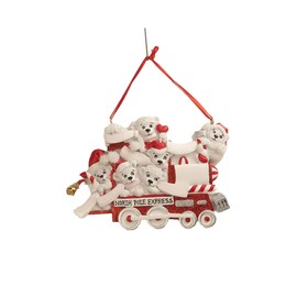 Kurt Adler North Pole Express Polar Bear Family of 6-4 Inch Red and White Resin Glitter Hanging Holiday Ornament for Personalization