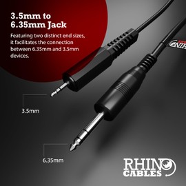 rhinocables 3.5mm to 6.35mm Jack Audio Cable TRS Stereo Aux Sound Lead Male Plug (6.35mm, ¼ in to 3.5mm, 1/8in) For Laptop, Guitar, Amps, ipods, Keyboards, Headphones, Sound Mixing (0.5m (50cm))