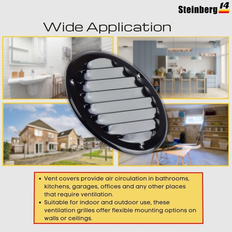 Steinberg14 Black Vent Cover 4" (Duct Opening) with Mesh -
