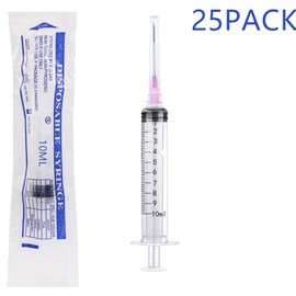 25 Pack 10ml Plastic Lab Syringes with 18Ga, for Scientific Labs, Industrial Dispensing and Liquid Measuring Syringe Tools, Individually Sealed Packaging