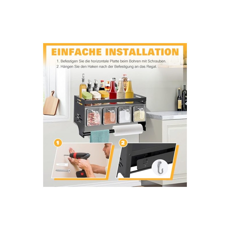 Spice Rack Wall with Spice Box & Kitchen Roll Holder,