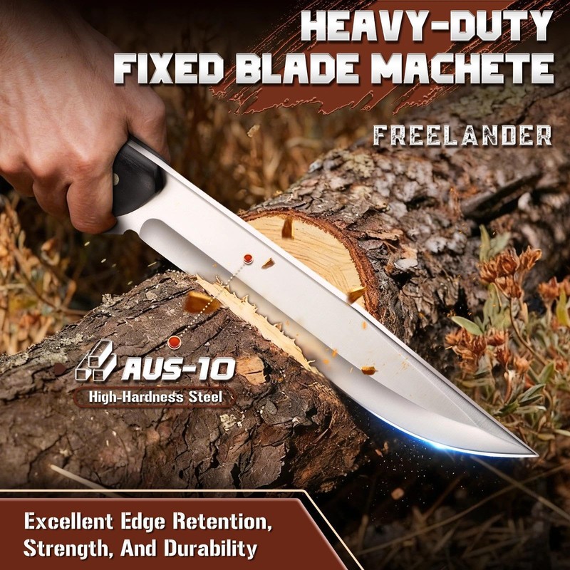 Hunting Knife with Leather Sheath, Full Tang Fixed Blade Knife
