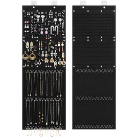 Lifewit Hanging Jewelry Organizer Storage Roll, Felt Stud Earring Display Holder with Sticky Hooks, 672 Earrings Holes, 3 Metal Hooks for 36 Necklaces, Jewelry Hanger on Door or Wall, 1 Pack, Black