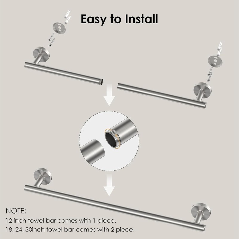 FORIOUS Towel Rail, Wall Towel Rack Mounted Stainless Steel, Hand