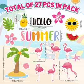 Whaline Summer Flamingos Cutouts Hello Summer Bulletin Board Decoration Tropical Hawaiin Beach Cutouts Summertime Party Back to School Cut-Outs with Glue Points for School Classroom Decor, 23Pcs