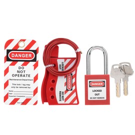 Joyzan Lockout Tagout Kit, Red Safety Padlock Adjustable Steel Cable Security Locks Keys Padlocks for Lock Out Tag Out Station Loto Tags Electrical Engineering Locking Device Fix Mechanical Equipment