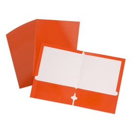 Orange Pocket Glossy Folders with Pockets, Laminated Folders, Presentation Folder, 2 Pocket, 25 Pack