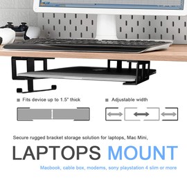 IFCASE Under Desk Laptop Mount & Headphone Holder with Adhesive & Screw, Hard Aluminum Under Table Desk Holder for Laptop, Mac Mini, MacBook Pro (Black)