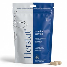 Herstat L-Lysine 1500mg, High Strength Essential Amino Acid Supplement, Portable Pouch, Lisina Capsules, 60ct