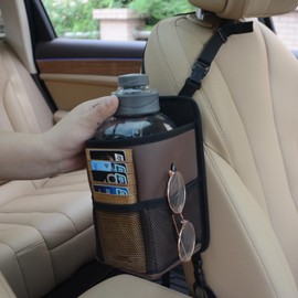 Large Car Cup Holder Expander, Fits Large 24/36/40/46oz Water Bottles, Big Drinks Holder Bag- Universal Auto Vehicle for Cars, SUV & Truck RV's Golf-carts (Brown)