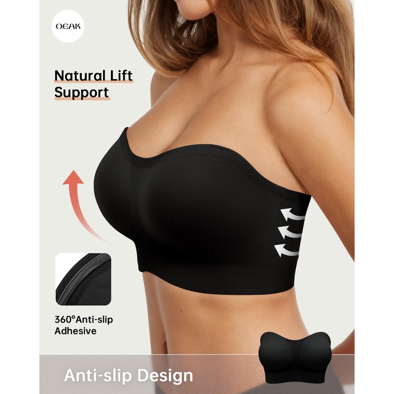 OEAK Strapless Bras for Women Wireless Bandeau Bra Non Slip
