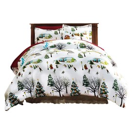 Bits and Pieces - Christmas Village King Duvet Bedding Set - Soft Microfiber Reversible Comforter Cover, Christmas Printed Pattern, Easy-Care with Matching Standard Shams