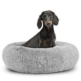 The Dog’s Bed Original Sound Sleep Donut Dog Bed, Small Silver Grey Plush Removable Cover Calming Nest Bed