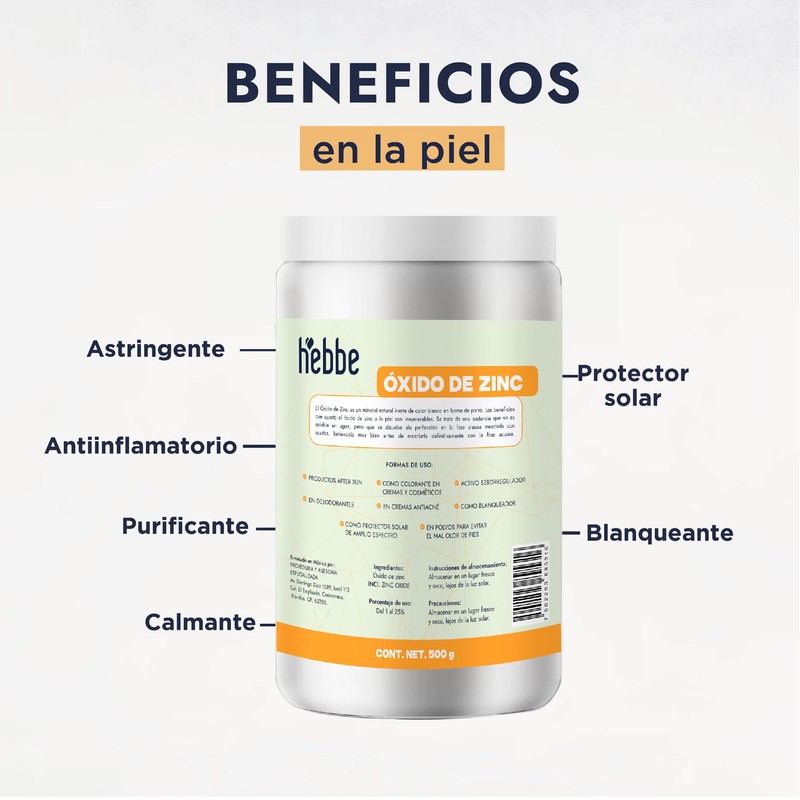 HEBBE - Óxido de Zinc 500 g | Antiinflamatorio y