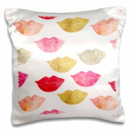 3dRose 16x16 inch Pillow Case - Glam Lips PS Glam