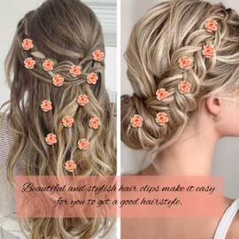 YISSION 20Pcs Mini Orange Rose Flower Hair Clips for Girls Women - Cute Hair Pins Wedding Barrettes Bridal Hair Accessories