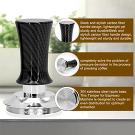 53mm Espresso Coffee Tamper for Espresso Machine: Calibrated Spring Loaded & Stainless Steel Ripple Base - Carbon Fiber Handle with Constant 30lb Fits All 54mm Portafilters | Bundle Including WDT Tool