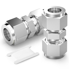 TAISHER 5PCS 304 Stainless Steel Compression Tube Pipe Fitting Connector, 8MM Tube OD x 8MM Tube OD Straight Adapter