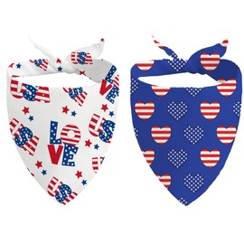 4th of July Dog Bandanas, 2 Pcs Memorial Day American Flag Dog Outfits Triangle Reversible Puppy Scarf Premium Durable Fabric, Independence Day Bandana for Medium and Large Dogs