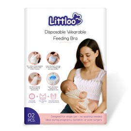 LITTLOO Disposable Wearable Feeding Bra | Super Absorbent & Breathable | One-Piece, Pressure-Free, Elastic Fit for Nursing Mothers – 2 Pcs White