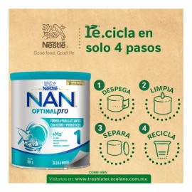 NAN 1 Optimal Pro Fórmula Para Lactantes De 0 a 6 Meses, Con Hierro y Probióticos Lata de 800 g                                                       