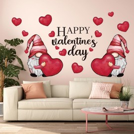 JarThenaAMCS Happy Valentine's Day Wall Stickers Gnome Love Heart Wall Decals Large Room Mural Stickers for Wedding Anniversary Party, 9.8 x 13.8 Inch, 4 Sheets