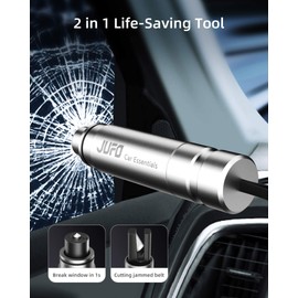 JUFO 2 packs Car Escape Tool with Seat Belt Cutter Emergency Car Window Breaker Escape Safety Hammer (Silver+Silver)