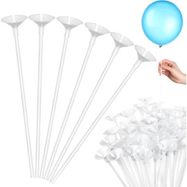 Alethron 20 aste per palloncini, 32 cm, colore bianco, con supporto in plastica, riutilizzabili, per matrimoni, compleanni, feste, feste, decorazioni