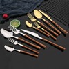 JASHII 24pcs Stainless Steel Imitation Wood Handle Cutlery Set, Knife