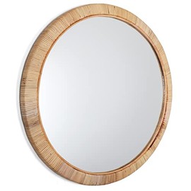 Rutledge & King Round Rattan Mirror - Boho Decorative Wall Mirror - 30" Dia.