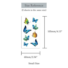 Oottati 2 Sheets Tiny Small Temporary Tattoos For Women Men Finger Hands Neck Wrist Face, Cute Long Lasting Cartoon Fake Tattoo Stickers For Kids Boys Girls Blue Yellow Butterfly