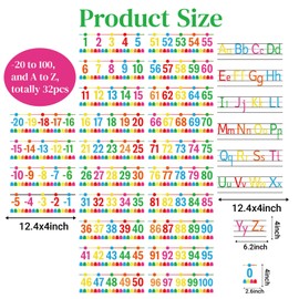 32Pcs ABC Alphabet Letters and -20 to 100 Number Cards Boho Bulletin Board Sea Bee Boho Classroom Decorations Wall for Pre-School Kindergarten Nursery Elementary Educational Material (Bright Number)
